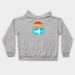 Retro Sunset With Surfer On The Open Wave Kids Hoodie